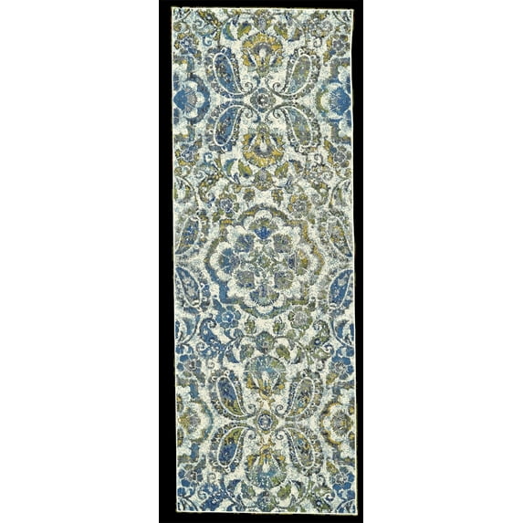 Feizy Brixton Modern Floral & Botanical, Ivory/Blue/Green, 2'10" x 7'10" Runner Easy Care Stain Resistant Fade Resistant Cottage Paisley Design Carpet for Living Dining Bed Room