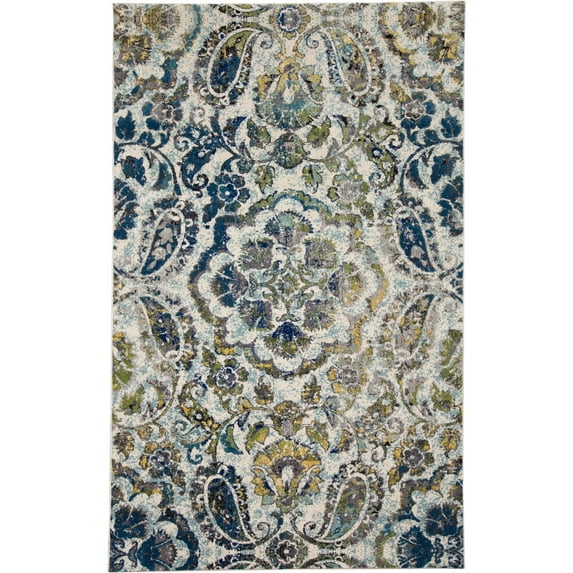 Feizy Brixton Modern Floral & Botanical, Ivory/Blue/Green, 8' x 11' Area Rug Easy Care Stain Resistant Fade Resistant Cottage Paisley Floor Rug for Living room Bedroom