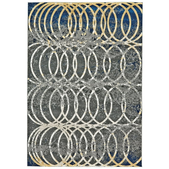 Feizy Brixton Modern Geometric, Gray/Ivory/Blue, 8' x 11' Area Rug Easy Care Stain Resistant Fade Resistant Bohemian & Eclectic Distressed Floor Rug for Living room Bedroom