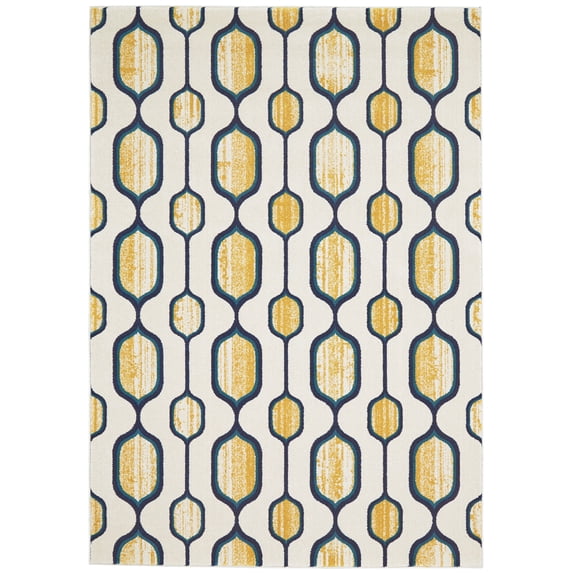 Feizy Brixton Modern Geometric, Ivory/Yellow/Blue, 6'7" x 9'6" Area Rug Easy Care Stain Resistant Fade Resistant Bohemian & Eclectic Abstract Design Carpet for Living Dining Bed Room