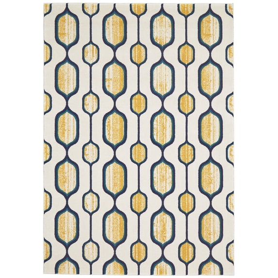 Feizy Brixton Modern Geometric, Ivory/Yellow/Blue, 8' x 11' Area Rug Easy Care Stain Resistant Fade Resistant Bohemian & Eclectic Abstract Design Carpet for Living Dining Bed Room