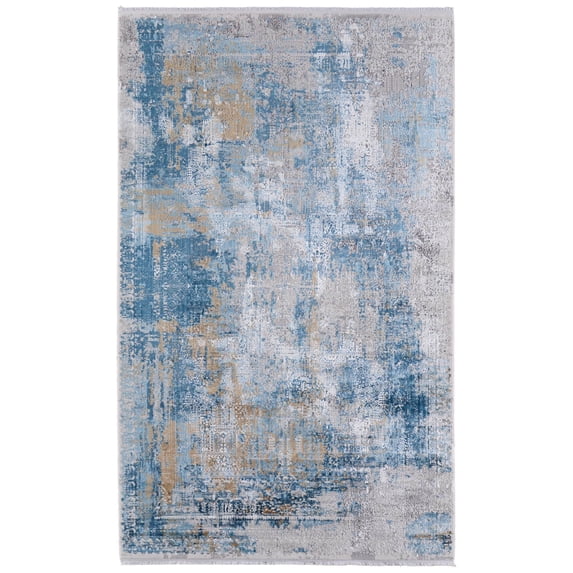 Feizy Cadiz Modern Abstract, Blue/Gray/Gold, 1'6" x 1'6" Swatch Sheen Industrial Watercolor Floor Rug for Living room Bedroom