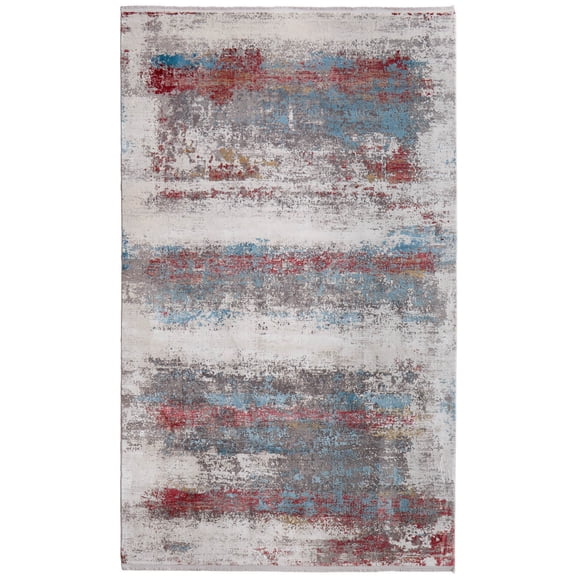 Feizy Cadiz Modern Abstract, Gray/Red/Blue, 7'9" x 11' Area Rug Sheen Industrial Watercolor Floor Rug for Living room Bedroom