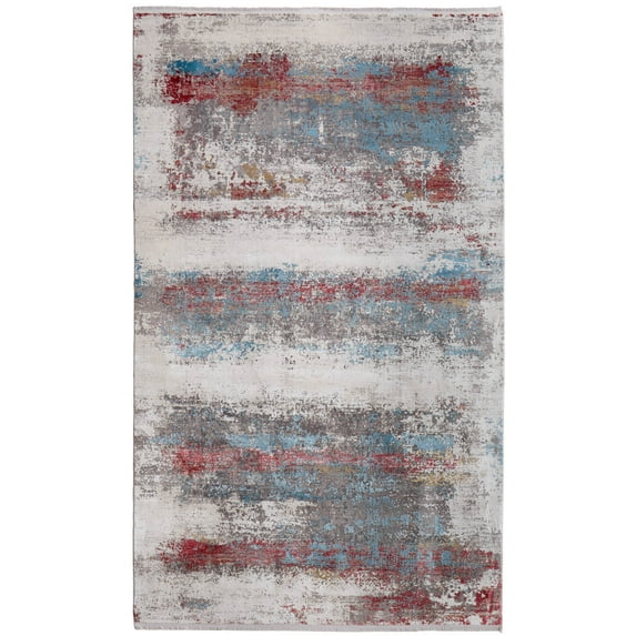 Feizy Cadiz Modern Abstract, Gray/Red/Blue, 7'9" x 11' Area Rug Sheen Industrial Watercolor Floor Rug for Living room Bedroom