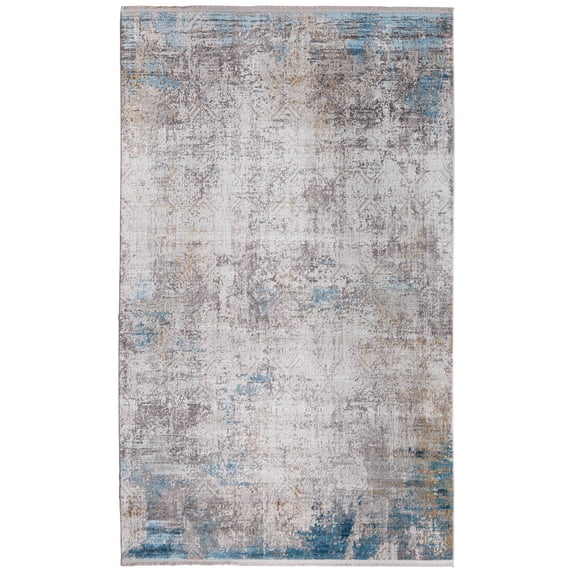 Feizy Cadiz Modern Abstract, Ivory/Blue/Gold, 11'6" x 14'6" Area Rug Sheen Industrial Watercolor Floor Rug for Living room Bedroom