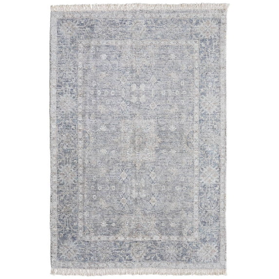 Feizy Caldwell Transitional Distressed, Gray/Blue/Taupe, 7'6" x 9'6" Area Rug Handmade Sheen Bohemian & Eclectic Bordered Floor Rug for Living room Bedroom