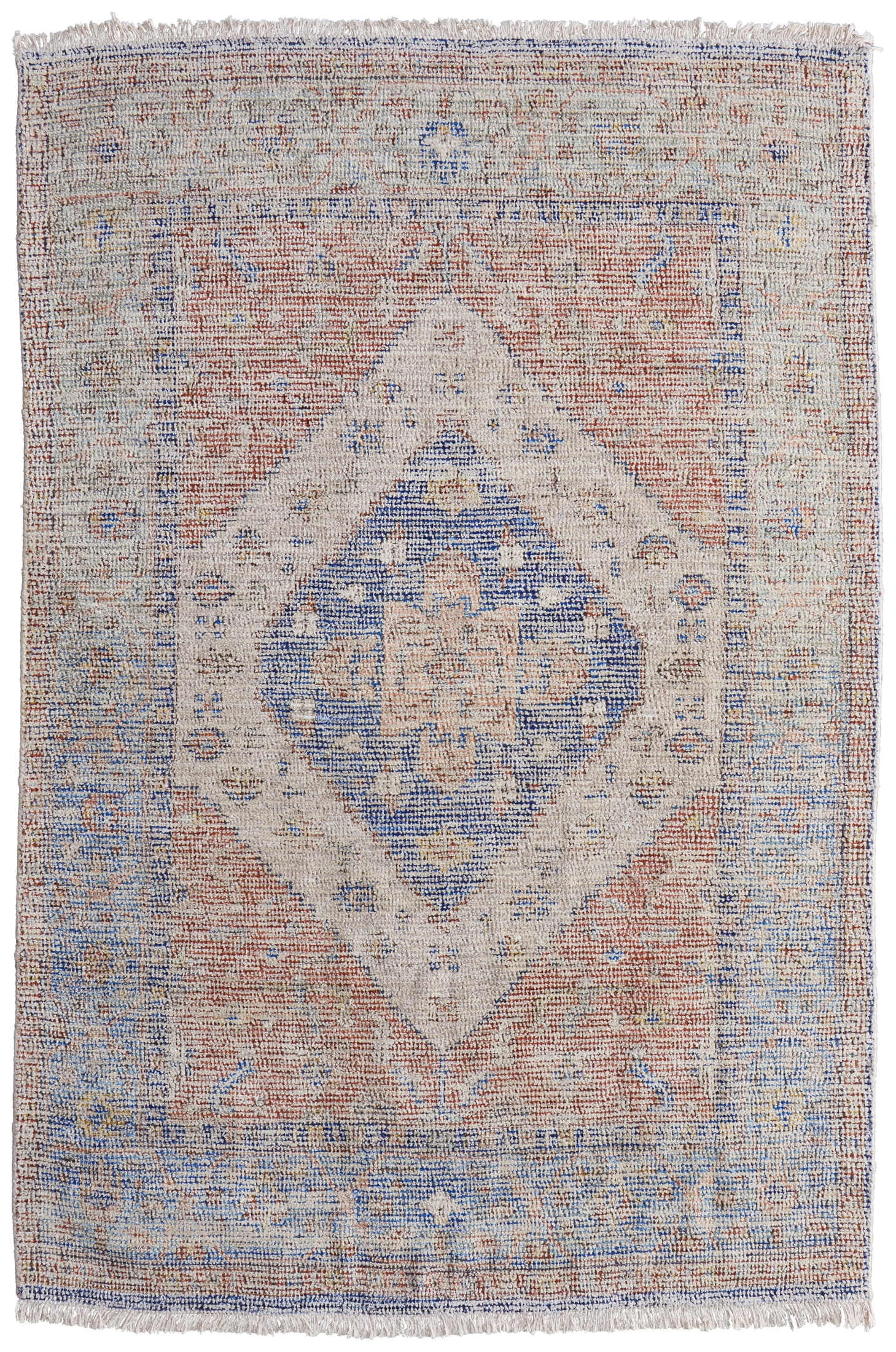 Caldwell Distressed Ivory Blue Red Wool Area Rug
