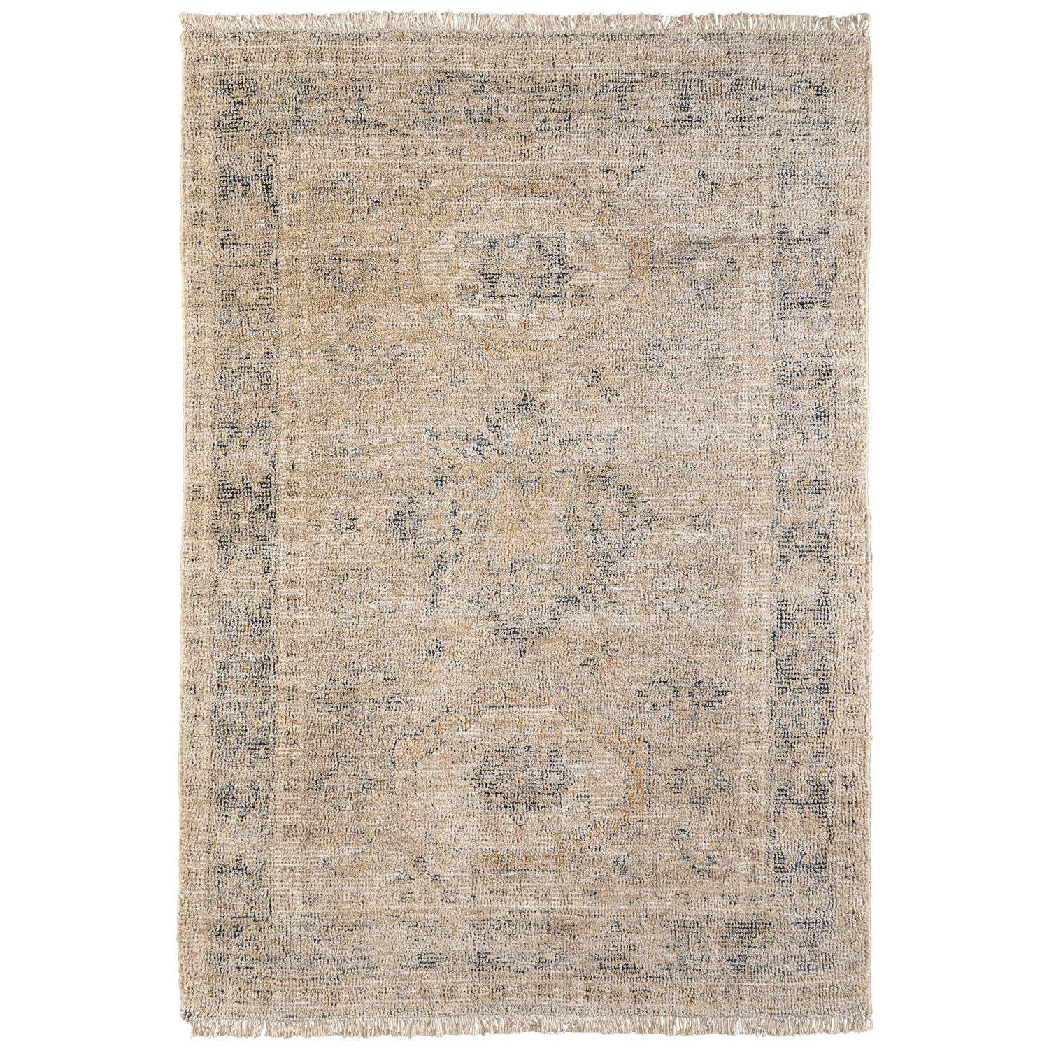 Ivory and Gray Handwoven Wool and Viscose Area Rug