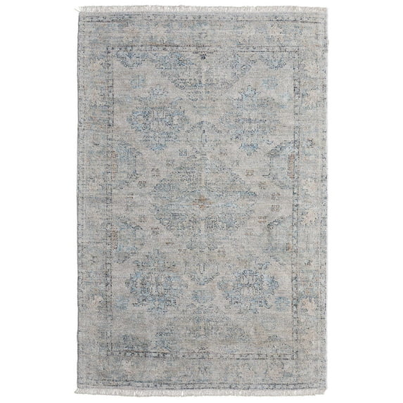 Feizy Caldwell Transitional Oriental, Blue/Gray/Taupe, 1'6" x 1'6" Swatch Handmade Sheen Vintage Distressed Floor Rug for Living room Bedroom