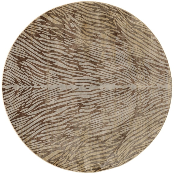 Feizy Cannes Transitional Animal Print, Brown/Tan, 8' x 8' Round Rug Sheen Stain Resistant Cabin & Lodge Gradient & Ombre Design Carpet for Living Dining Bed Room