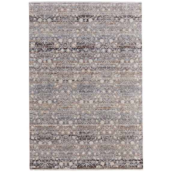 Feizy Caprio Transitional Damask, Gray/Ivory/Tan, 6'7" x 9'6" Area Rug Sheen Bohemian & Eclectic Distressed Floor Rug for Living room Bedroom