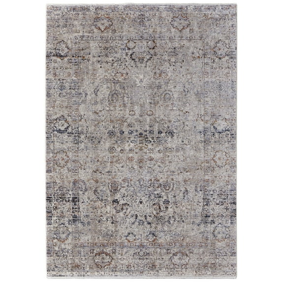 Feizy Caprio Transitional Distressed, Taupe/Ivory/Gray, 3'9" x 5'9" Accent Rug Sheen Casual Oriental Floor Rug for Living room Bedroom