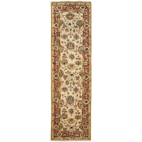 Feizy Carrington Traditional Oriental, Ivory/Red/Blue, 2'6" x 8' Runner Easy Care Stain Resistant Kid Friendly Vintage Bordered Floor Rug for Living room Bedroom