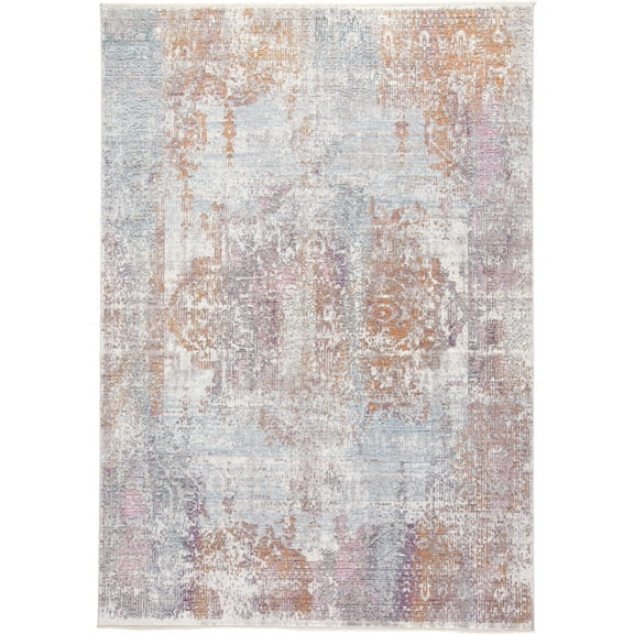 Feizy Cecily Transitional Medallion, Gold/Pink/Blue, 8' x 8' Square Rug Sheen Vintage Distressed Design Carpet for Living Dining Bed Room