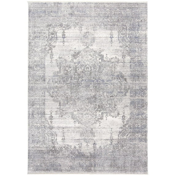 Feizy Cecily Transitional Medallion, Gray/Ivory/Taupe, 8' x 8' Square Rug Sheen Vintage Distressed Design Carpet for Living Dining Bed Room