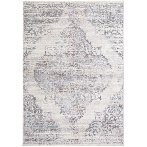 Feizy Cecily Transitional Medallion, Ivory/Gray/Pink, 2' x 3' Accent Rug Sheen Luxury & Glam Distressed Design Carpet for Living Dining Bed Room
