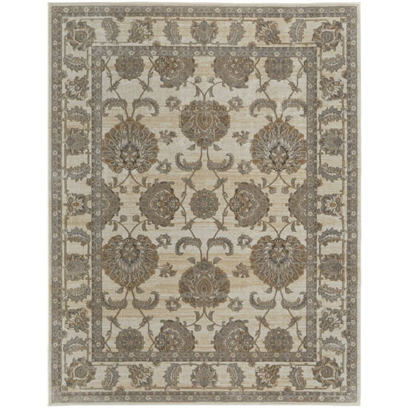Feizy Celene Traditional Bordered, Tan/Ivory/Brown, 2' x 3' Accent Rug Sheen Classic Floral & Botanical Floor Rug for Living room Bedroom