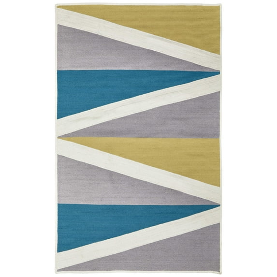 Feizy Clare Transitional Geometric, Gray/Yellow/Blue, 5' x 8' Area Rug Fade Water Resistant Easy Care Mid-Century Modern Color Block Design Carpet for Living Dining Bed Room