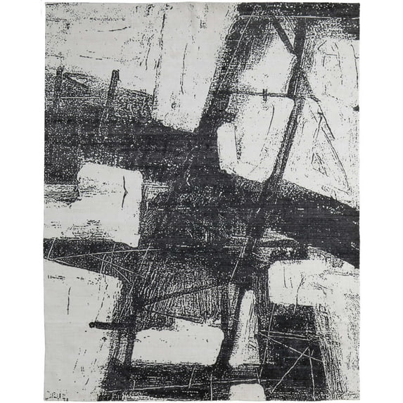 Feizy Coda Modern Abstract, Black/White, 3'6" x 5'6" Accent Rug Handmade Sheen Industrial Watercolor Floor Rug for Living room Bedroom