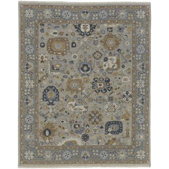 Feizy Corbitt Traditional Oriental, Blue/Brown/Gray, 8' x 8' Round Rug Stain Resistant Pet & Kid Friendly Handmade Classic Bordered Floor Rug for Living room Bedroom