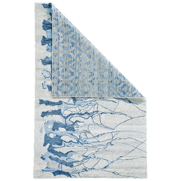 Feizy Cosmo Transitional Watercolor, Blue/Green/Ivory, 7'3" x 9'3" Area Rug Sheen Handmade Casual Abstract Design Carpet for Living Dining Bed Room