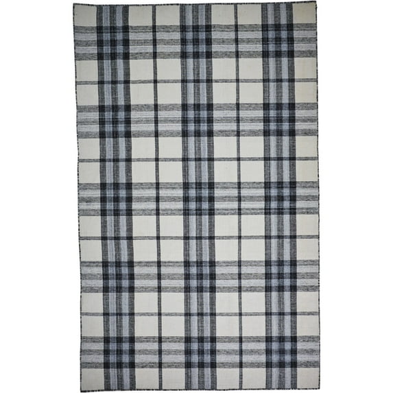 Feizy Crosby Transitional Plaid, Ivory/Blue/Black, 3'6" x 5'6" Accent Rug Easy Care Fade Resistant Stain Resistant Rustic Floor Rug for Living room Bedroom