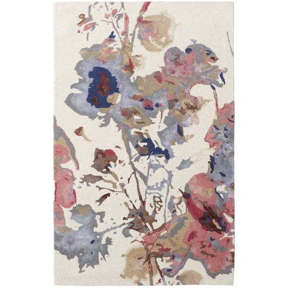 Feizy Dafney Transitional Floral & Botanical, Blue/Pink/Gray, 3'6" x 5'6" Accent Rug Sheen Fade Resistant Easy Care Casual Watercolor Floor Rug for Living room Bedroom