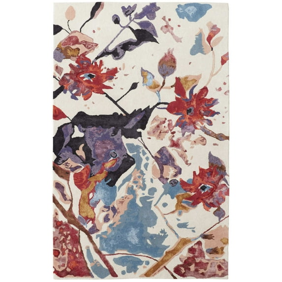 Feizy Dafney Transitional Floral & Botanical, Red/Blue/Purple, 8' x 10' Area Rug Sheen Fade Resistant Easy Care Shabby Chic Watercolor Floor Rug for Living room Bedroom