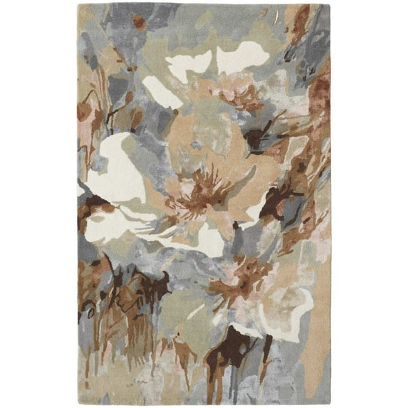 Feizy Dafney Transitional Floral & Botanical, Tan/Gray/Green, 3'6" x 5'6" Accent Rug Sheen Fade Resistant Easy Care Casual Watercolor Floor Rug for Living room Bedroom