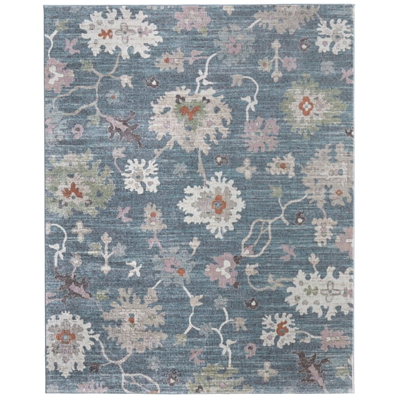 Feizy Dartmouth Transitional Abstract, Blue/Ivory/Pink, 7' 9" x 10' Area Rug, Easy Care Stain Resistant Pet & Kid Friendly, Area Rug for Living Room and Bedroom