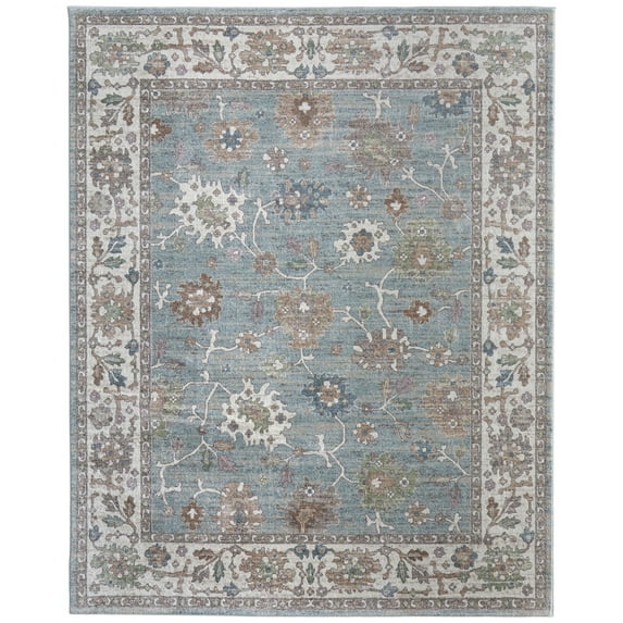 Feizy Dartmouth Transitional Floral & Botanical, Blue/Ivory/Brown, 5' x 7'6" Area Rug Easy Care Stain Resistant Pet & Kid Friendly Bohemian & Eclectic Bordered Floor Rug for Living room Bedroom