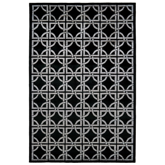 Feizy Dim Sum Modern Abstract, Black/Silver, 8'6" x 11'6" Area Rug Stain Resistant Pet & Kid Friendly Handmade Global Geometric Floor Rug for Living room Bedroom