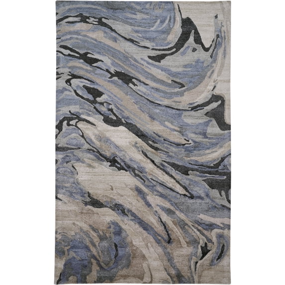 Feizy Dryden Transitional Abstract, Blue/Gray/Taupe, 2' x 3' Accent Rug Sheen Handmade Industrial Watercolor Design Carpet for Living Dining Bed Room