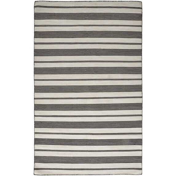 Feizy Duprine Transitional Stripes, Black/White/Ivory, 4' x 6' Accent Rug Easy Care Fade Resistant Stain Resistant Casual Geometric Floor Rug for Living room Bedroom