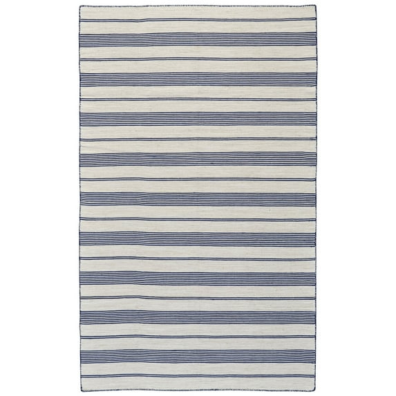 Feizy Duprine Transitional Stripes, White/Ivory/Blue, 2' x 3' Accent Rug Easy Care Fade Resistant Stain Resistant Casual Geometric Design Carpet for Living Dining Bed Room