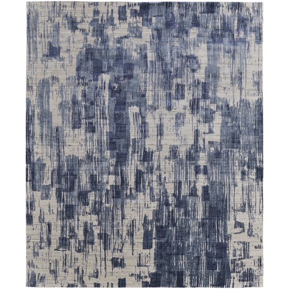 Feizy Eastfield Modern Abstract, Blue/Ivory, 2' x 3' Accent Rug Sheen Handmade Casual Distressed Floor Rug for Living room Bedroom