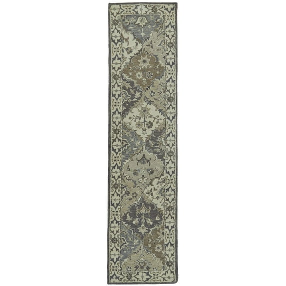 Feizy Eaton Traditional Bordered, Blue/Gray/Taupe, 2'6" x 10' Runner Easy Care Stain Resistant Water Resistant French & Victorian Damask Design Carpet for Living Dining Bed Room