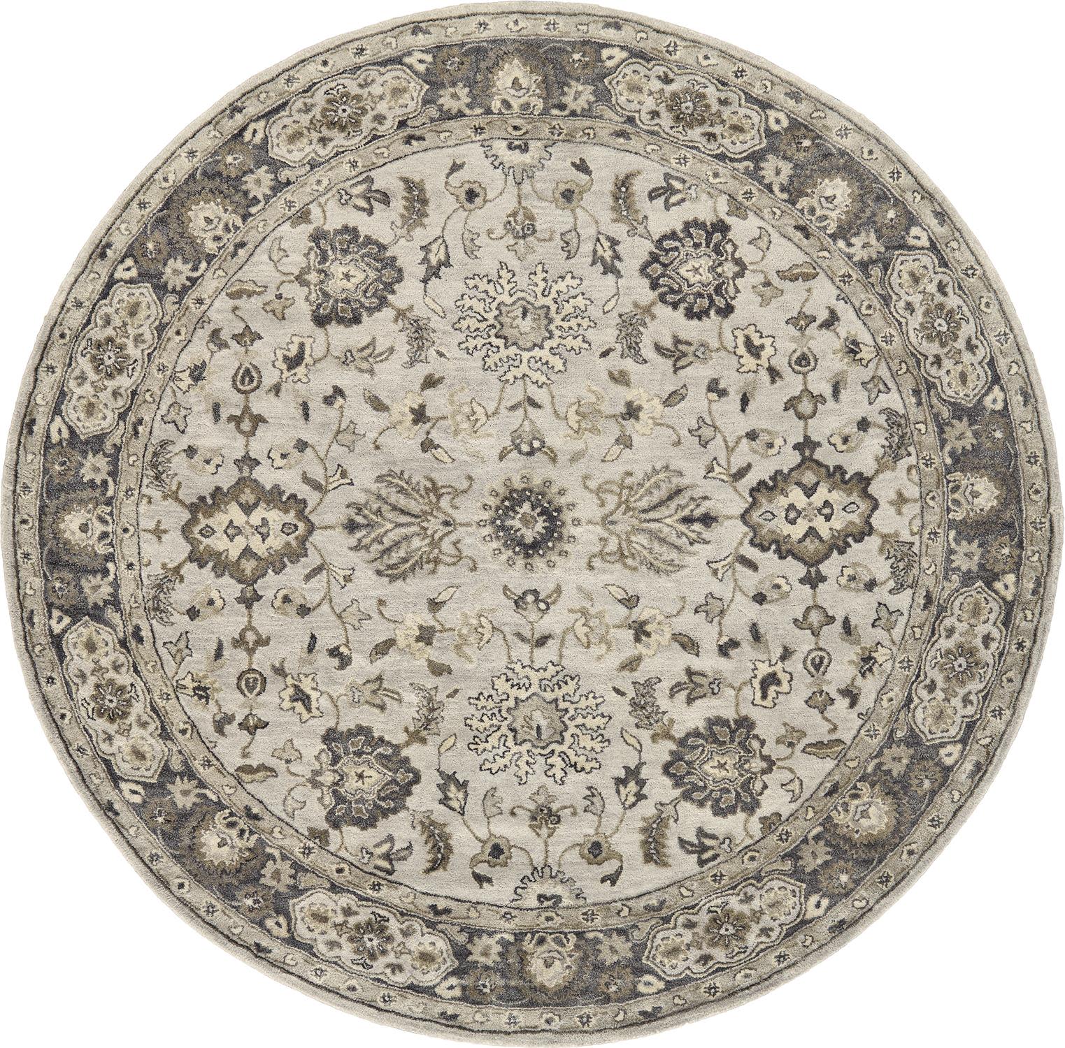 Feizy Eaton Traditional Oriental, Gray/Ivory/Taupe, 8' x 8' Round Rug