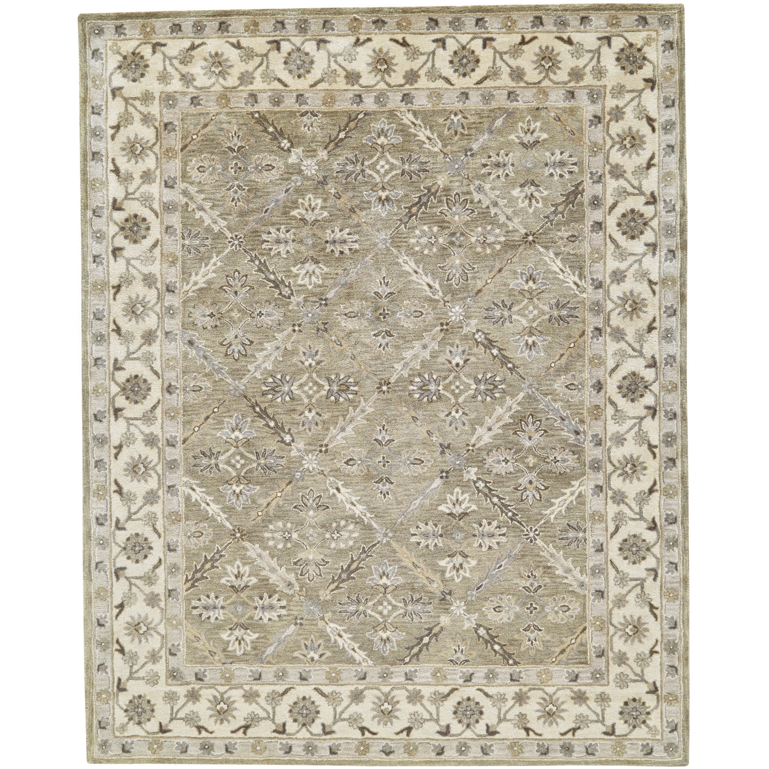 Hand-Tufted Green and Beige Wool 8' x 11' Area Rug