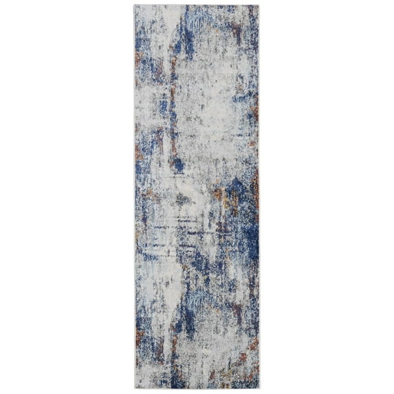 Feizy Edgemont Modern Abstract, Ivory/Blue, 2'8" x 8' Runner Easy Care Stain Resistant Fade Resistant Casual Watercolor Floor Rug for Living room Bedroom