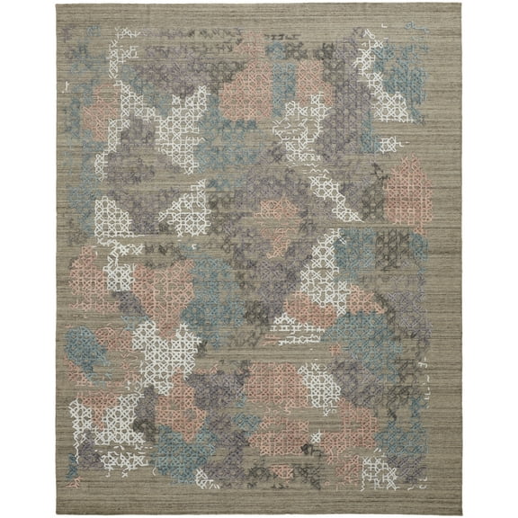 Feizy Elias Modern Abstract, Pink/Blue/Taupe, 3'6" x 5'6" Accent Rug Sheen Fade Resistant Handmade Casual Geometric Design Carpet for Living Dining Bed Room
