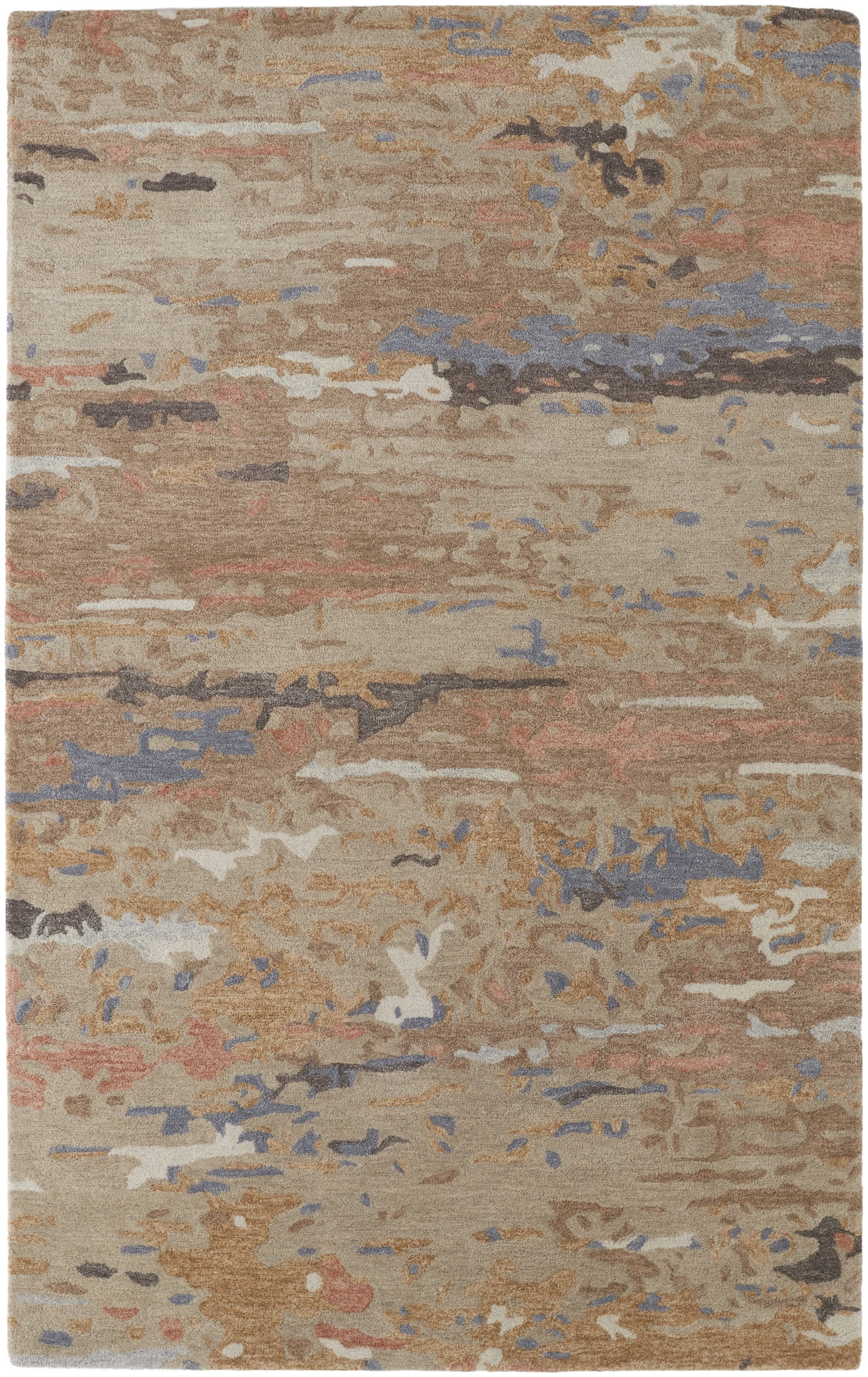 Beige and Blue Abstract Wool 2' x 3' Tufted Rug