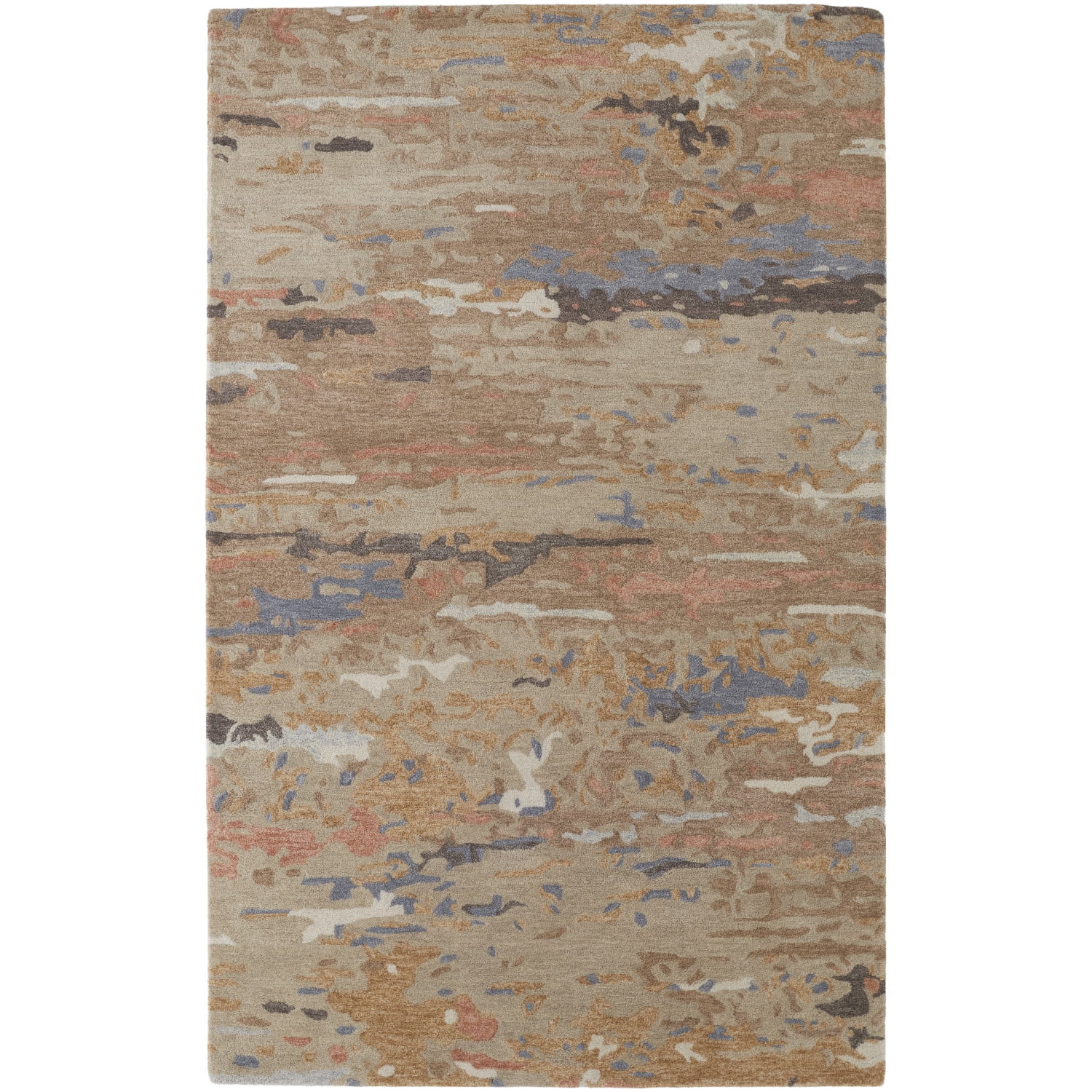 Beige and Blue Abstract Wool 2' x 3' Tufted Rug