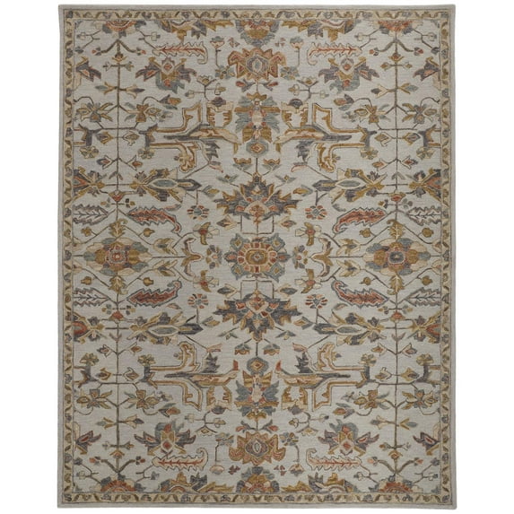 Feizy Fallon Traditional Oriental, Gray/Gold, 2' x 3' Accent Rug Easy Care Stain Resistant Kid Friendly Classic Floral & Botanical Design Carpet for Living Dining Bed Room