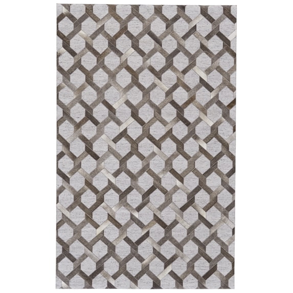 Feizy Fannin Transitional Geometric, Gray/Taupe/Silver, 5' x 8' Area Rug Fade Resistant Sheen Mid-Century Modern Trellis & Lattice Design Carpet for Living Dining Bed Room