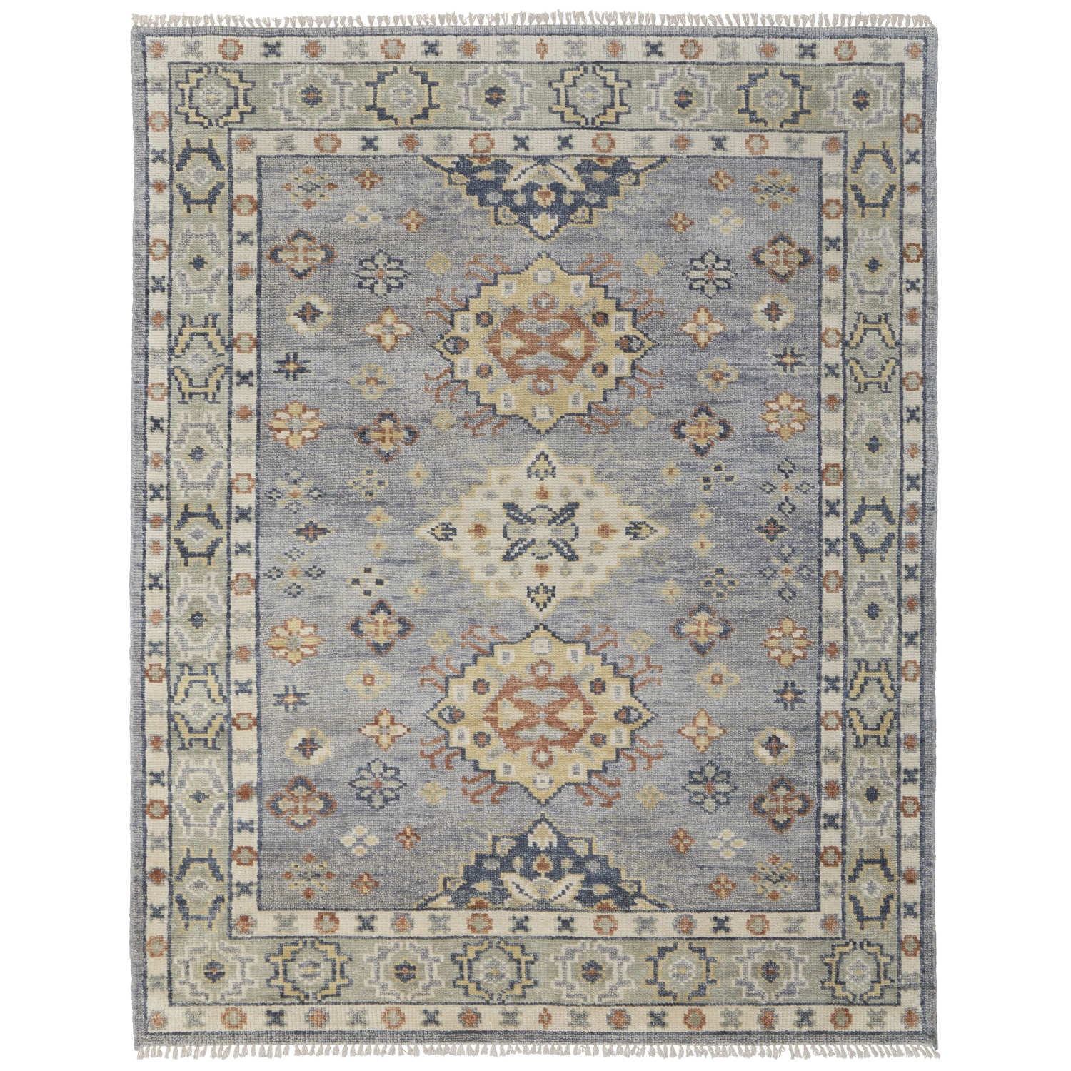 Hand-Knotted Blue Wool Rectangular Area Rug