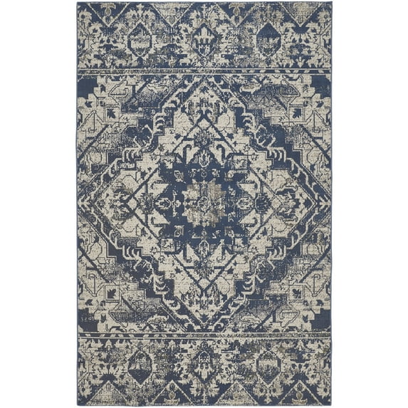 Feizy Foster Transitional Oriental, Blue/Ivory, 7'10" x 11' Area Rug Easy Care Stain Resistant Fade Resistant Vintage Floral & Botanical Floor Rug for Living room Bedroom
