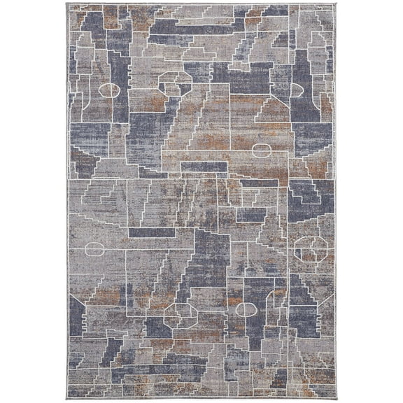 Feizy Francisco Transitional Abstract, Blue/Gray/Orange, 12' x 15' Area Rug Fade Stain Resistant Eco Friendly Southwestern Geometric Design Carpet for Living Dining Bed Room