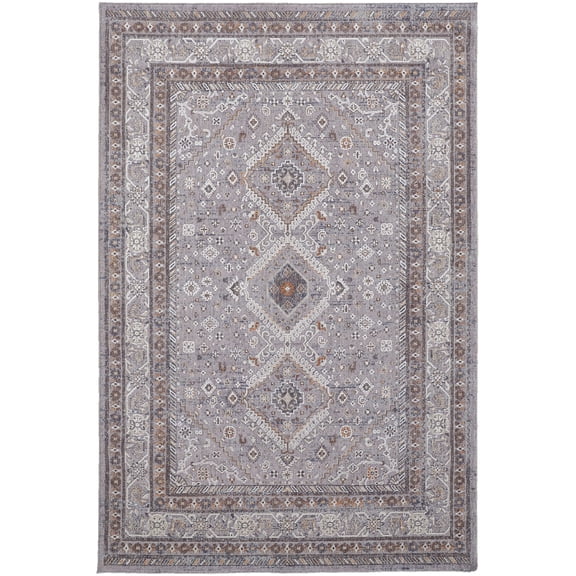 Feizy Francisco Transitional Medallion, Gray/Orange/Ivory, 9' x 12' Area Rug Fade Stain Resistant Eco Friendly Southwestern Bordered Design Carpet for Living Dining Bed Room