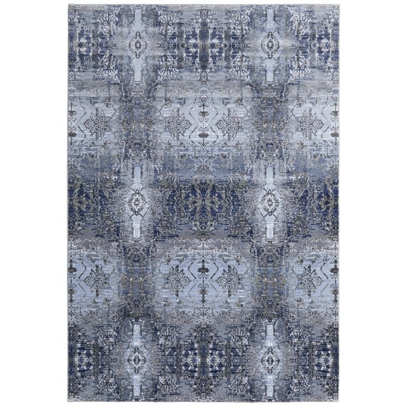 Feizy Gaspar Modern Damask, Blue/Gray/Taupe, 8' x 11' Area Rug Easy Care Fade Resistant Stain Resistant Bohemian & Eclectic Distressed Floor Rug for Living room Bedroom